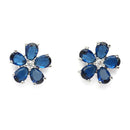 Rhodium Plated Silver Toned Blue And White American Diamond Studded Leaf Shaped Pendant With Chain