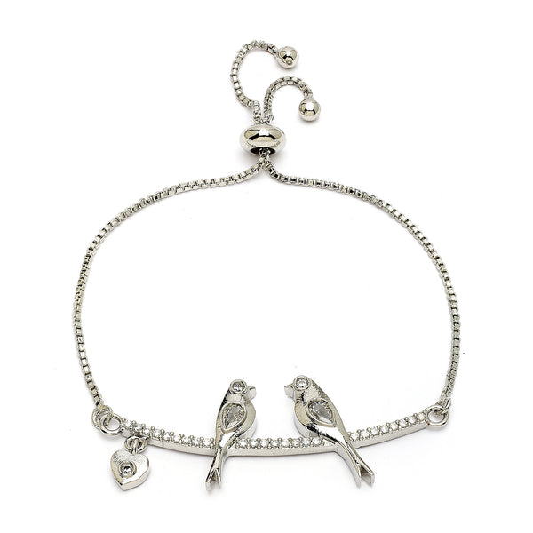 Rhodium Plated Silver Toned White American Diamond Studded Wraparound Bracelet