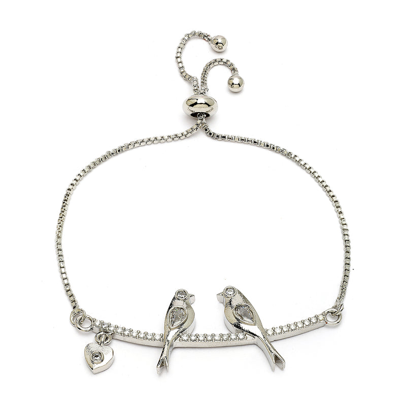 Rhodium Plated Silver Toned White American Diamond Studded Wraparound Bracelet