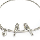 Rhodium Plated Silver Toned White American Diamond Studded Wraparound Bracelet