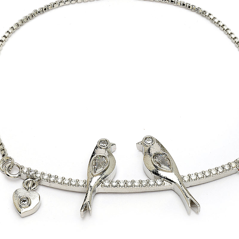 Rhodium Plated Silver Toned White American Diamond Studded Wraparound Bracelet