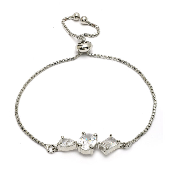 Rhodium Plated Silver Toned White American Diamond Studded Wraparound Bracelet