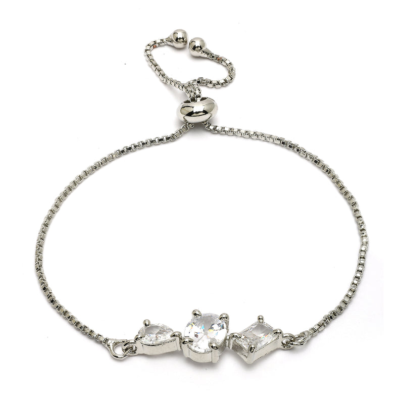 Rhodium Plated Silver Toned White American Diamond Studded Wraparound Bracelet