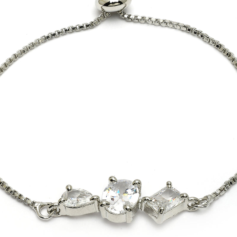 Rhodium Plated Silver Toned White American Diamond Studded Wraparound Bracelet