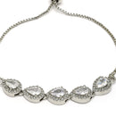 Rhodium Plated Silver Toned Teardrop Shaped White American Diamond Studded Bracelet
