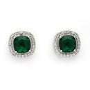 Rhodium Plated Silver Toned Green And White American Diamond Studded Square Shaped Pendant Set