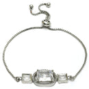 Rhodium Plated Silver Toned Rectangular White American Diamond Studded Bracelet