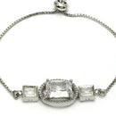 Rhodium Plated Silver Toned Rectangular White American Diamond Studded Bracelet