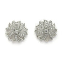 Rhodium Plated Silver Toned White Cubic Zirconia Studded Floral Shaped Pendant Set