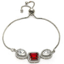 Rhodium Plated Silver Toned Square Shaped Red & White American Diamond Studded Bracelet