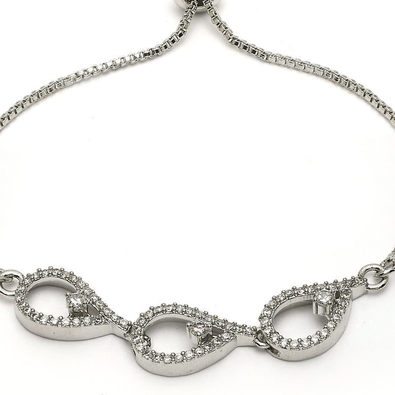 Rhodium Plated with White American Diamond Studded Wraparound Bracelet