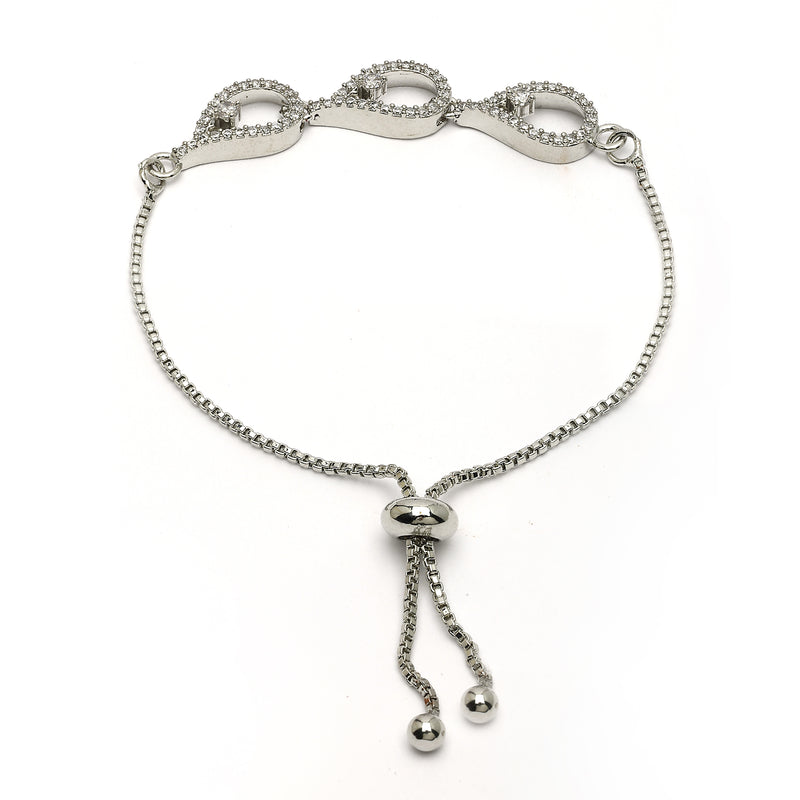 Rhodium Plated with White American Diamond Studded Wraparound Bracelet