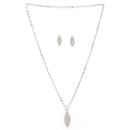 Rhodium Plated Silver Toned White Cubic Zirconia Studded Leaf Shaped Pendant Set