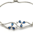 Rhodium Plated Silver Toned Floral Royal Blue American Diamond Studded Bracelet
