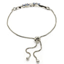 Rhodium Plated Silver Toned Floral Royal Blue American Diamond Studded Bracelet