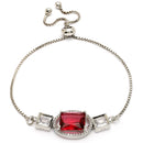 Rhodium Plated Silver Toned Rectangular Ruby Red American Diamond Studded Bracelet