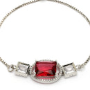 Rhodium Plated Silver Toned Rectangular Ruby Red American Diamond Studded Bracelet
