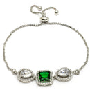 Rhodium Plated Silver Plated Square Emerald Green  American Diamond Studded Bracelet