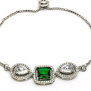 Rhodium Plated Silver Plated Square Emerald Green  American Diamond Studded Bracelet