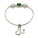 Rhodium Plated Silver Plated Square Emerald Green  American Diamond Studded Bracelet