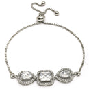 Rhodium Plated Silver Toned Square Shaped White American Diamond Studded Bracelet