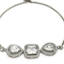 Rhodium Plated Silver Toned Square Shaped White American Diamond Studded Bracelet