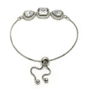 Rhodium Plated Silver Toned Square Shaped White American Diamond Studded Bracelet