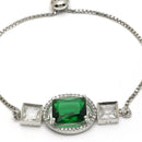 Rhodium Plated Silver Toned Rectangular Emerald Green American Diamond Studded Bracelet
