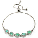 Rhodium Plated Silver Toned Teardrop Sea Green American Diamond Studded Bracelet