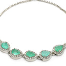 Rhodium Plated Silver Toned Teardrop Sea Green American Diamond Studded Bracelet