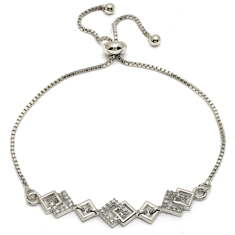 Rhodium Plated Silver Toned White American Diamond Studded  Bracelet