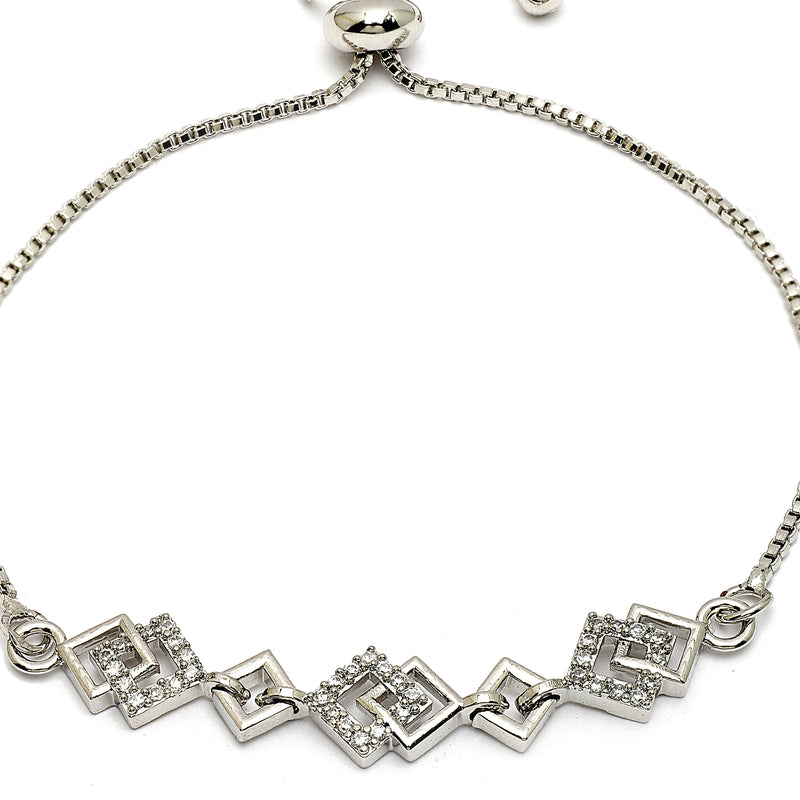 Rhodium Plated Silver Toned White American Diamond Studded  Bracelet