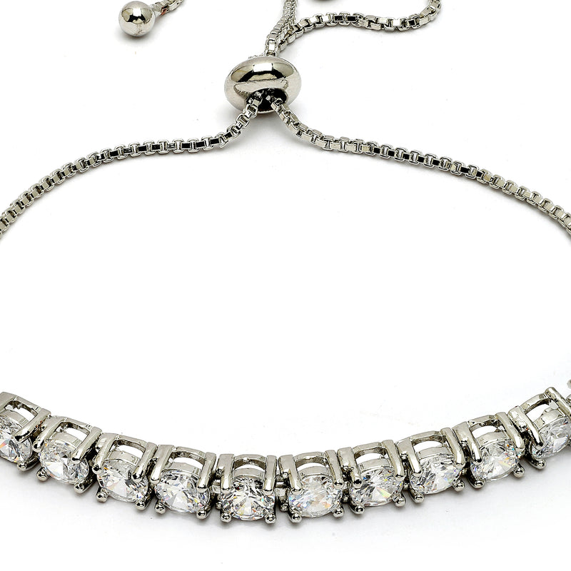 Rhodium Plated Silver Toned White American Diamond Studded Bracelet