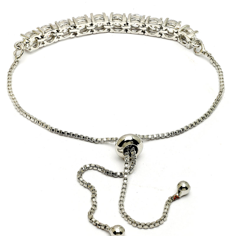Rhodium Plated Silver Toned White American Diamond Studded Bracelet