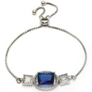 Rhodium Plated Silver Toned Rectangular Royal Blue American Diamond Studded Bracelet