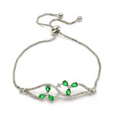 Rhodium Plated Silver Toned Floral  Emerald Green American Diamond Studded Bracelet