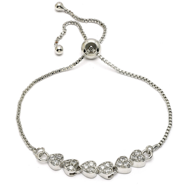 Rhodium Plated Silver Plated Heart Shaped White American Diamond Studded  Bracelet