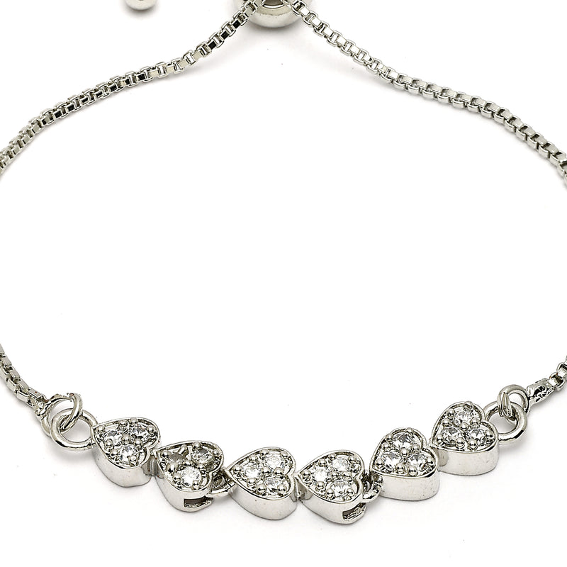 Rhodium Plated Silver Plated Heart Shaped White American Diamond Studded  Bracelet