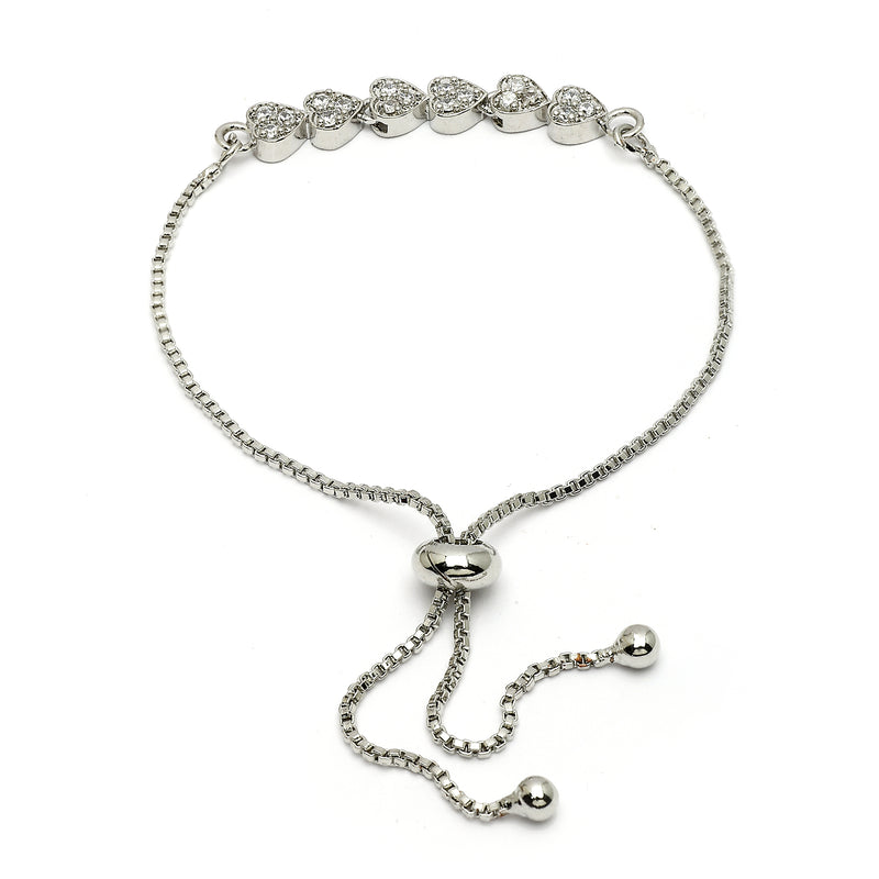 Rhodium Plated Silver Plated Heart Shaped White American Diamond Studded  Bracelet
