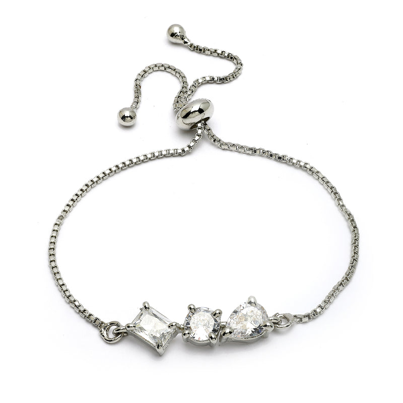 Rhodium Plated Silver Toned White American Diamond Studded Wraparound Bracelet