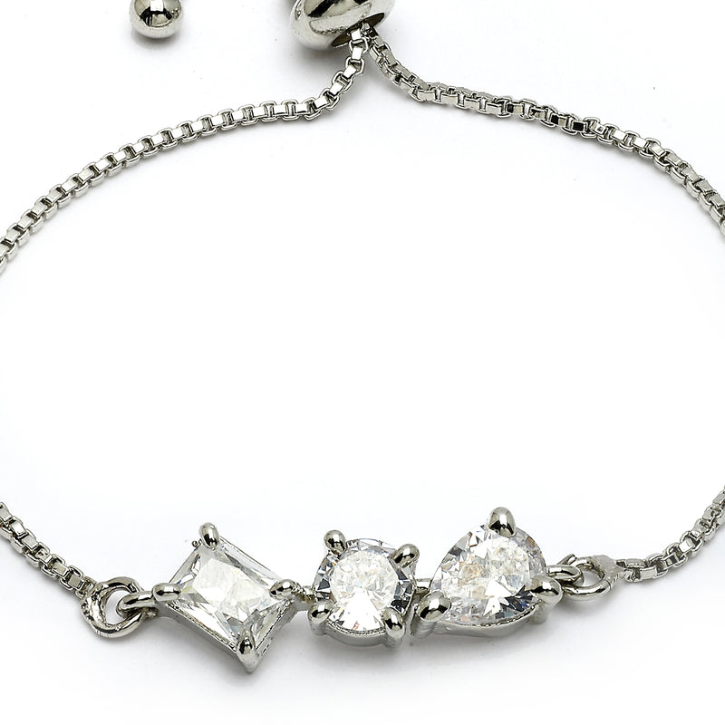 Rhodium Plated Silver Toned White American Diamond Studded Wraparound Bracelet