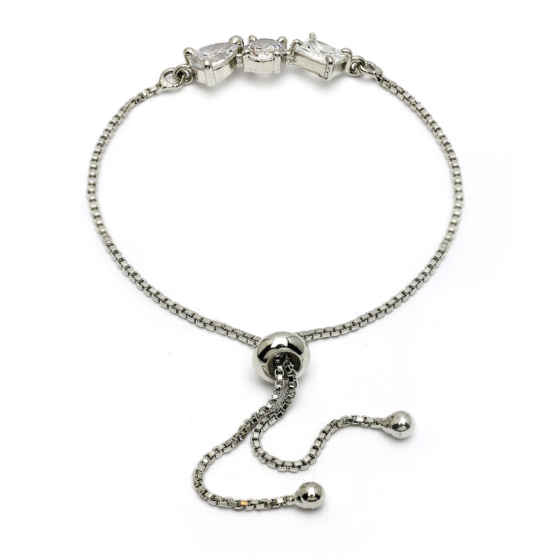 Rhodium Plated Silver Toned White American Diamond Studded Wraparound Bracelet