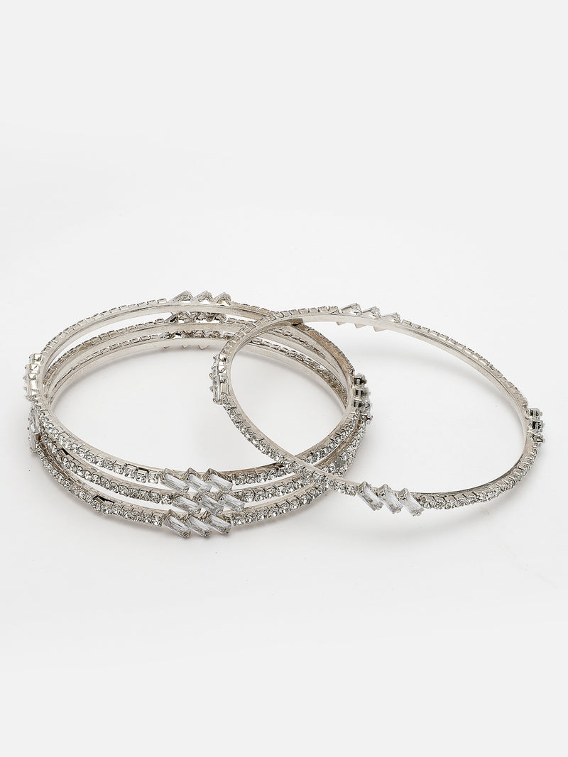 Rhodium Plated with White American Diamonds Studded Thin Bangles