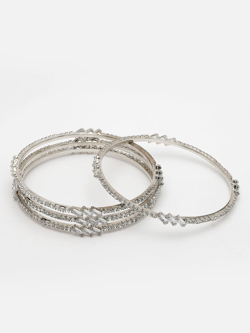 Rhodium Plated White American Diamonds Studded Bangles