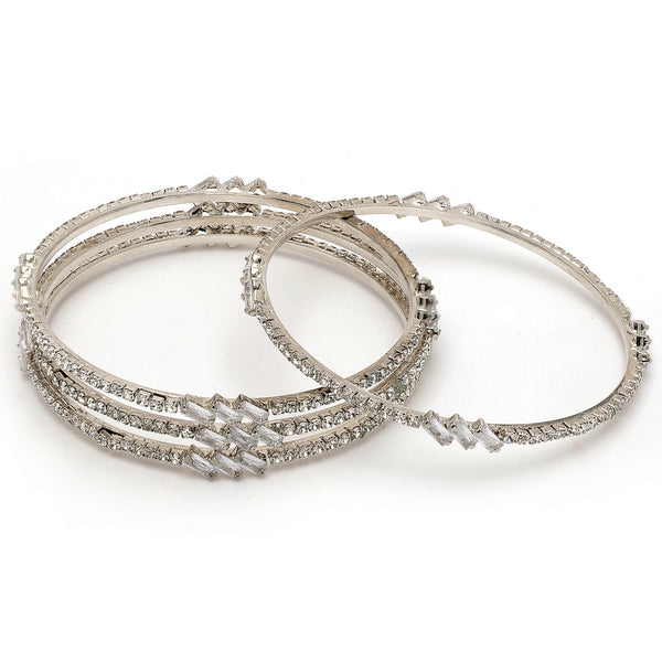 Rhodium Plated White American Diamonds Studded Bangles