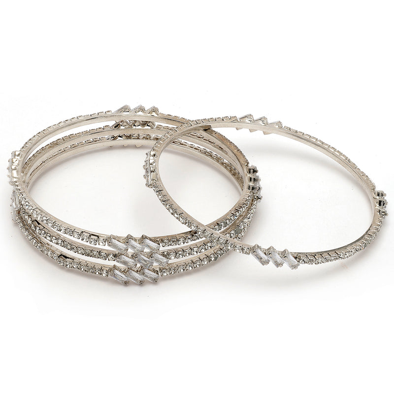 Rhodium Plated White American Diamonds Studded Bangles