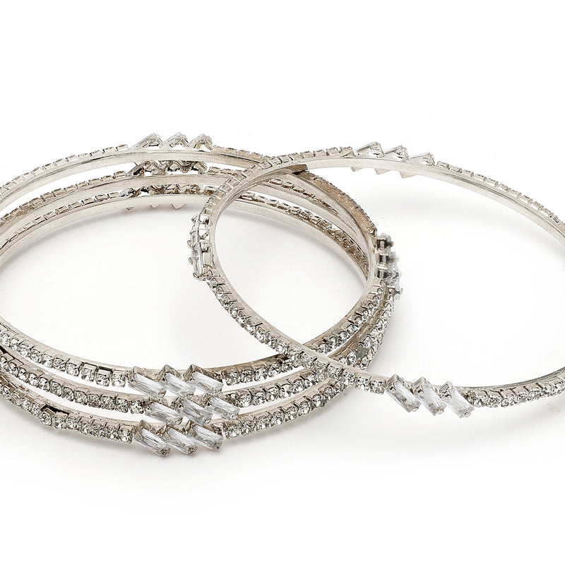 Rhodium Plated White American Diamonds Studded Bangles