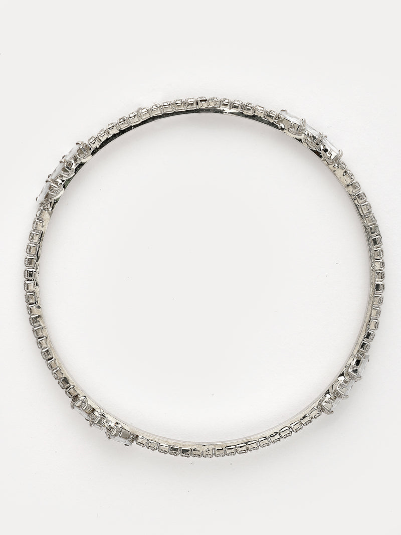 Rhodium Plated with White American Diamonds Studded Thin Bangles