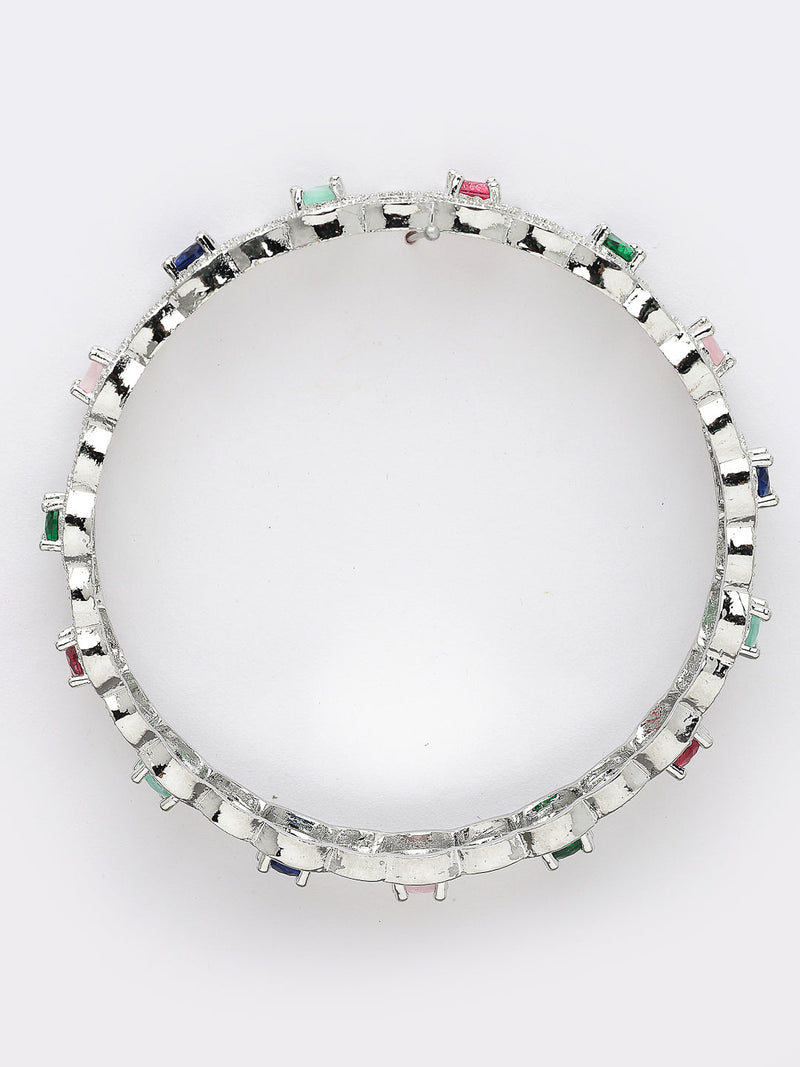 Rhodium Plated Multicolor American Diamond Studded Circular Design Bangles