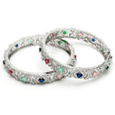 Rhodium Plated Multicolor American Diamond Studded Kada Bangles